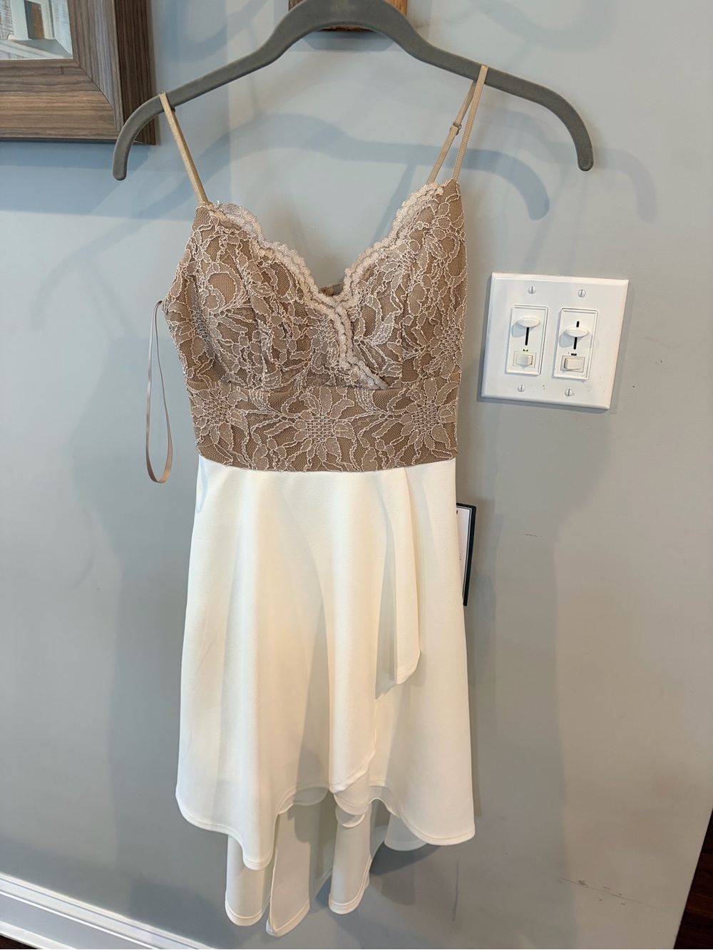 City Studio Taupe Lace Bodice Cream Chiffon Prom Dress